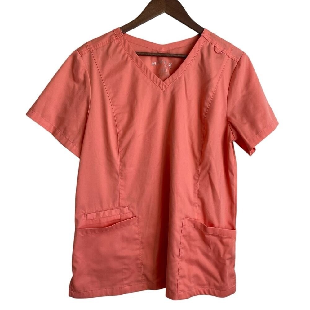 Matrix Women Nurse Core Scrub Top Large Coral V-Neck Professional Medical 3501